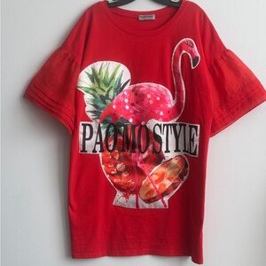 Missdiva Italy Style Red Flamingo Graphic Mini Dress Medium Size